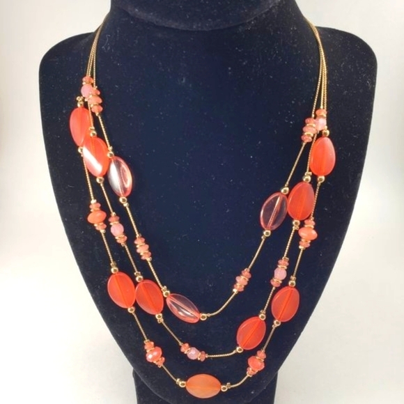 Gold Multi-Strand Statement Necklace Multi-Color Beaded & Matching Earrings - Picture 5 of 11